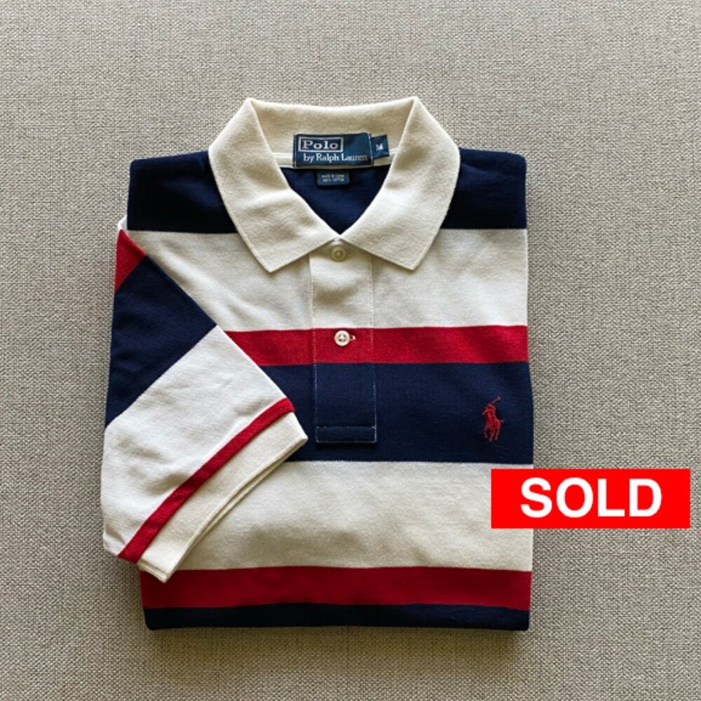 Polo New Men's Deckwash White Multistripe Mesh Shirt Size Medium